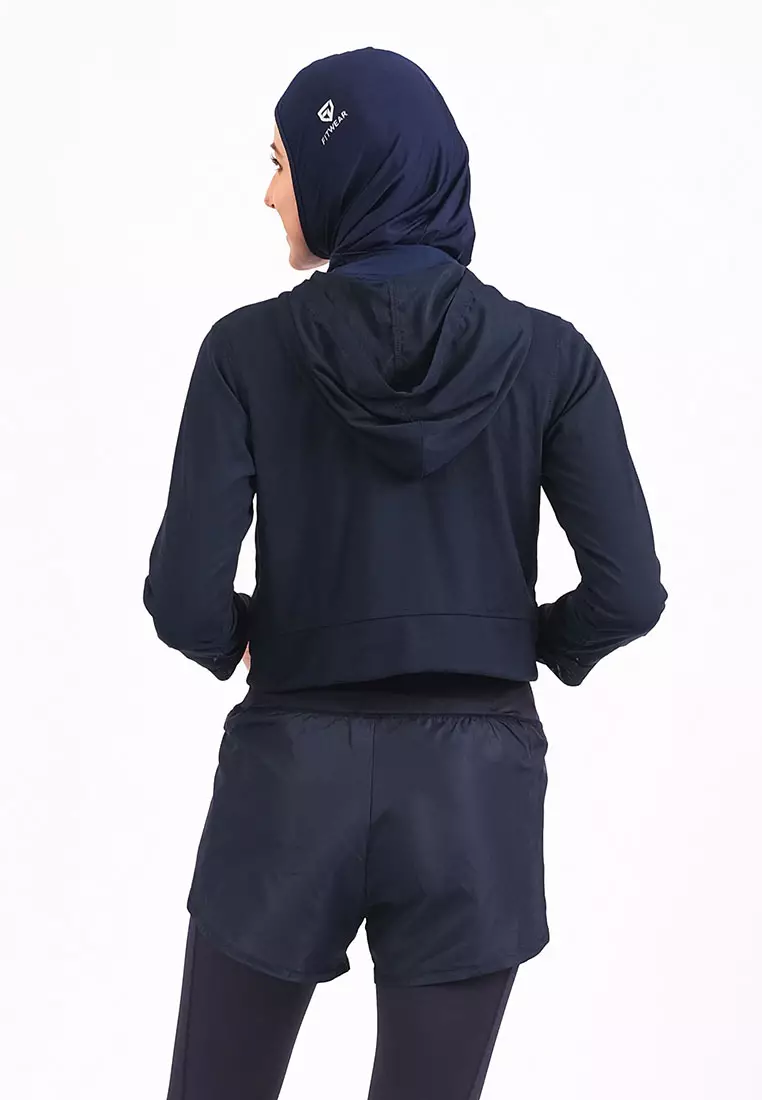 Fitwear - Croptop Jaring / Mesh / Sheer Olahraga SIERRA HOODIE - NIGHT BLUE