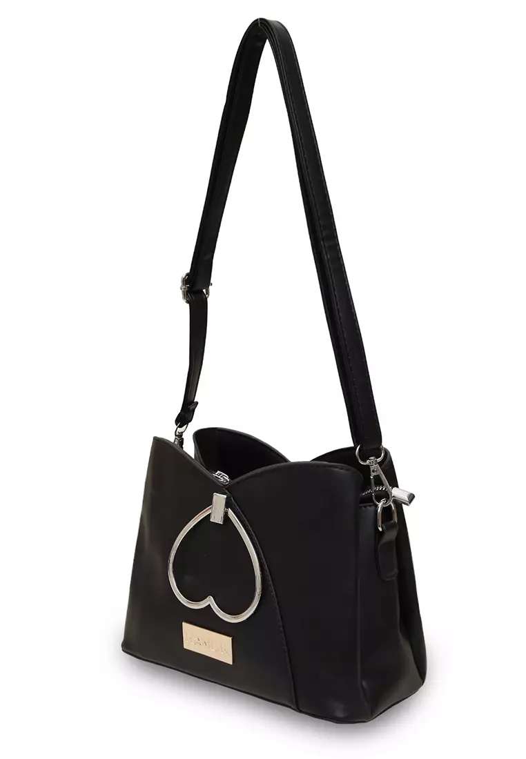 Eilaria Tas Selempang Wanita Love Design Sling Bag Large Compartment Material Leather ORIGINAL - Black