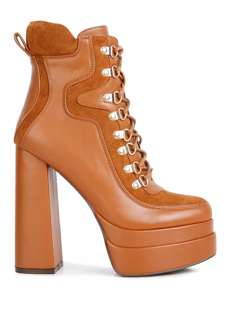 Discount on London Rag  shoes - SKU: Tan Faux Leather High Heeled Ankle Boots