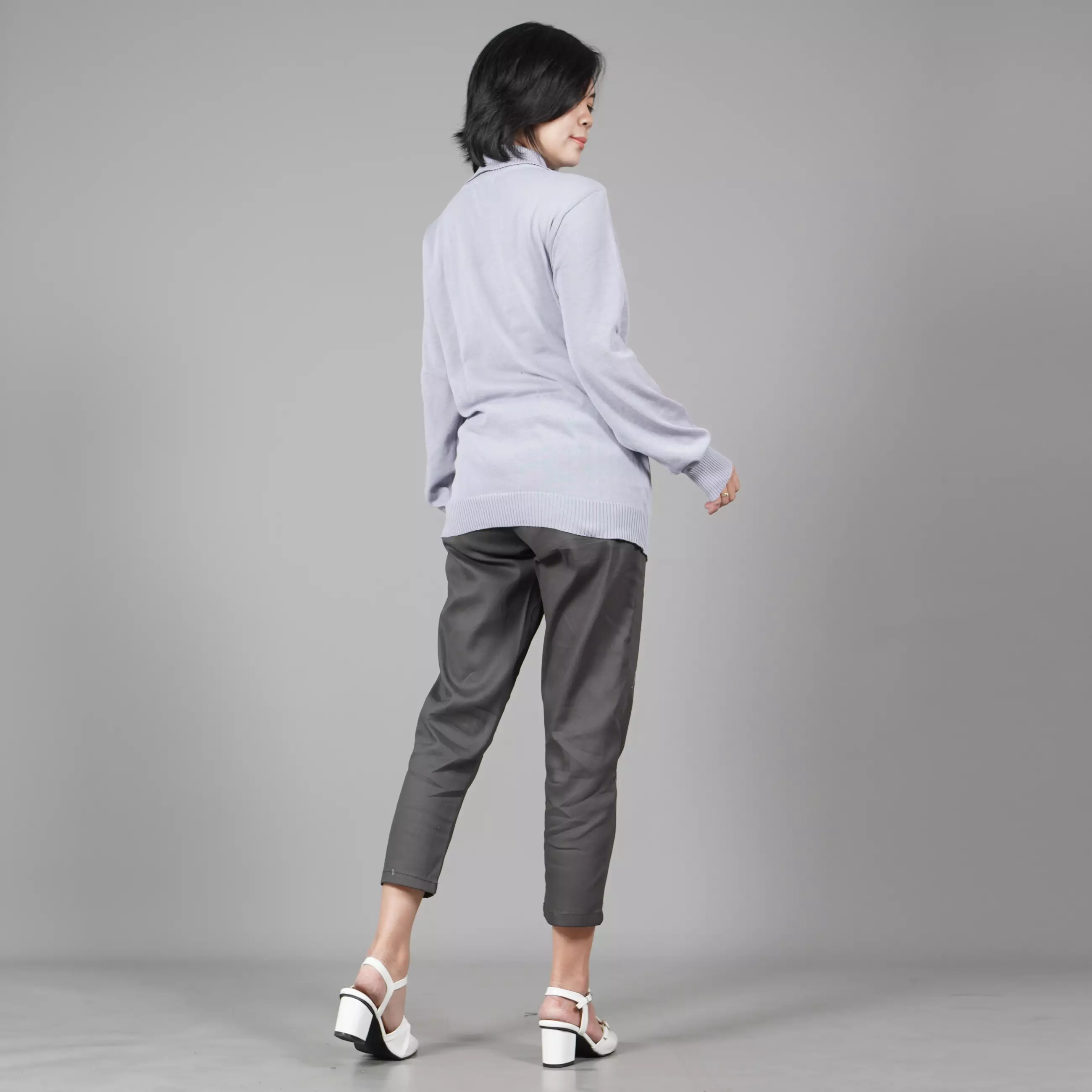  JEHOON High Neck Sweater Rajut Wanita Baju Musim Dingin - ABU MUDA