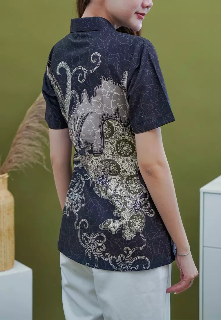 My Aksa Batik Wanita Blouse Rupa Raya Hitam