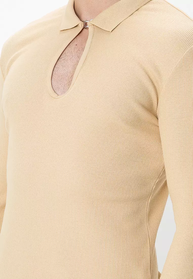 Buy ASOS Design Muscle Long Sleeve Rib Polo With Clasp 2025 Online