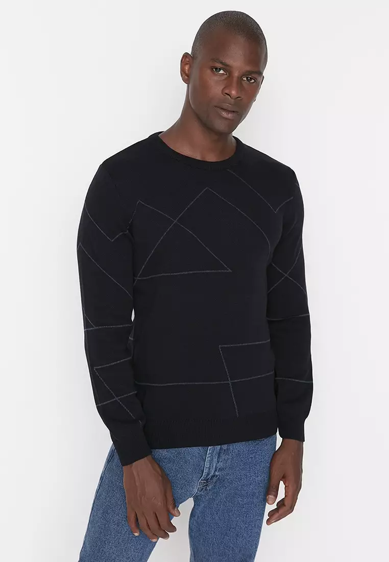 Mens slim fit 2024 crew neck sweater