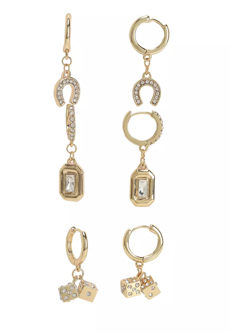 Roll The Dice Multipack Gold Plated Earrings