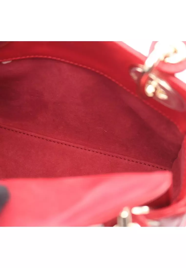 Pre-Loved Christian Dior lady dior mini Canage Handbag heart leather Red 2WAY