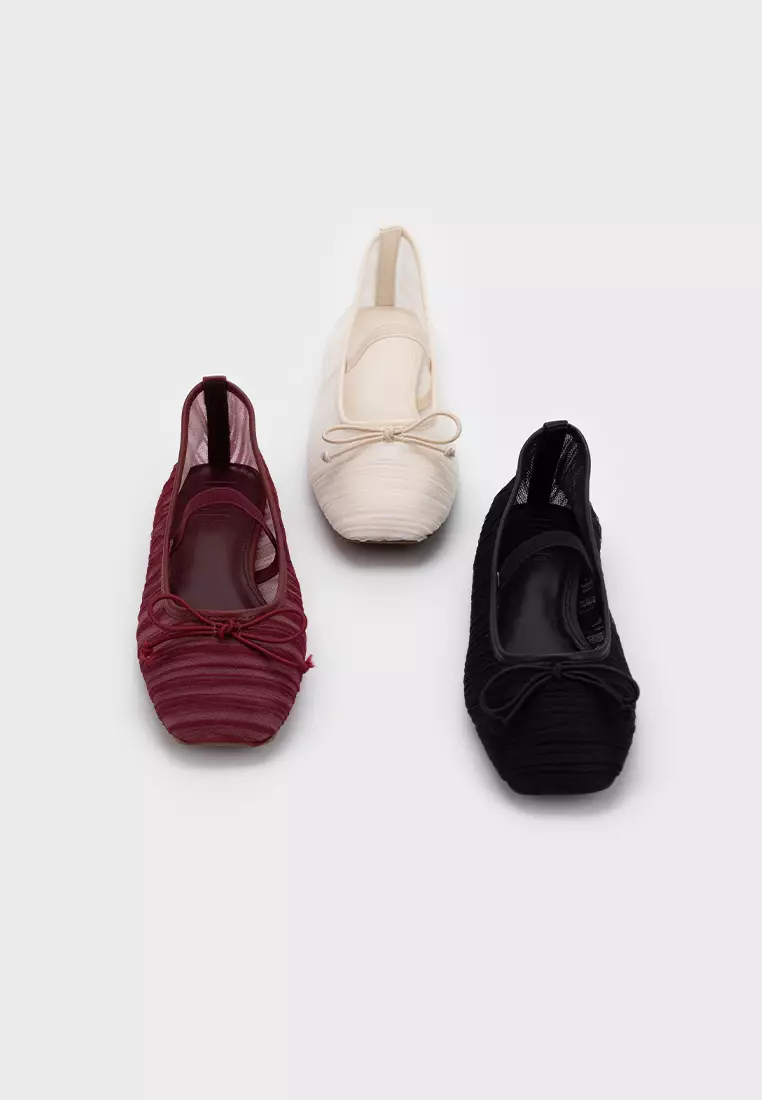 MESH PLEATED BALLET FLATS