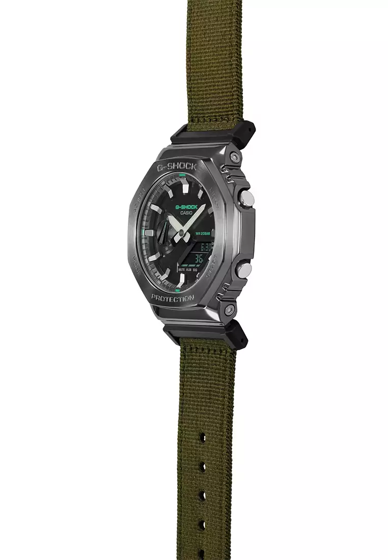 G-Shock - Jam Tangan Analog Digital Pria - Gun Metal - Green Nylon Strap - GM-2100CB-3A