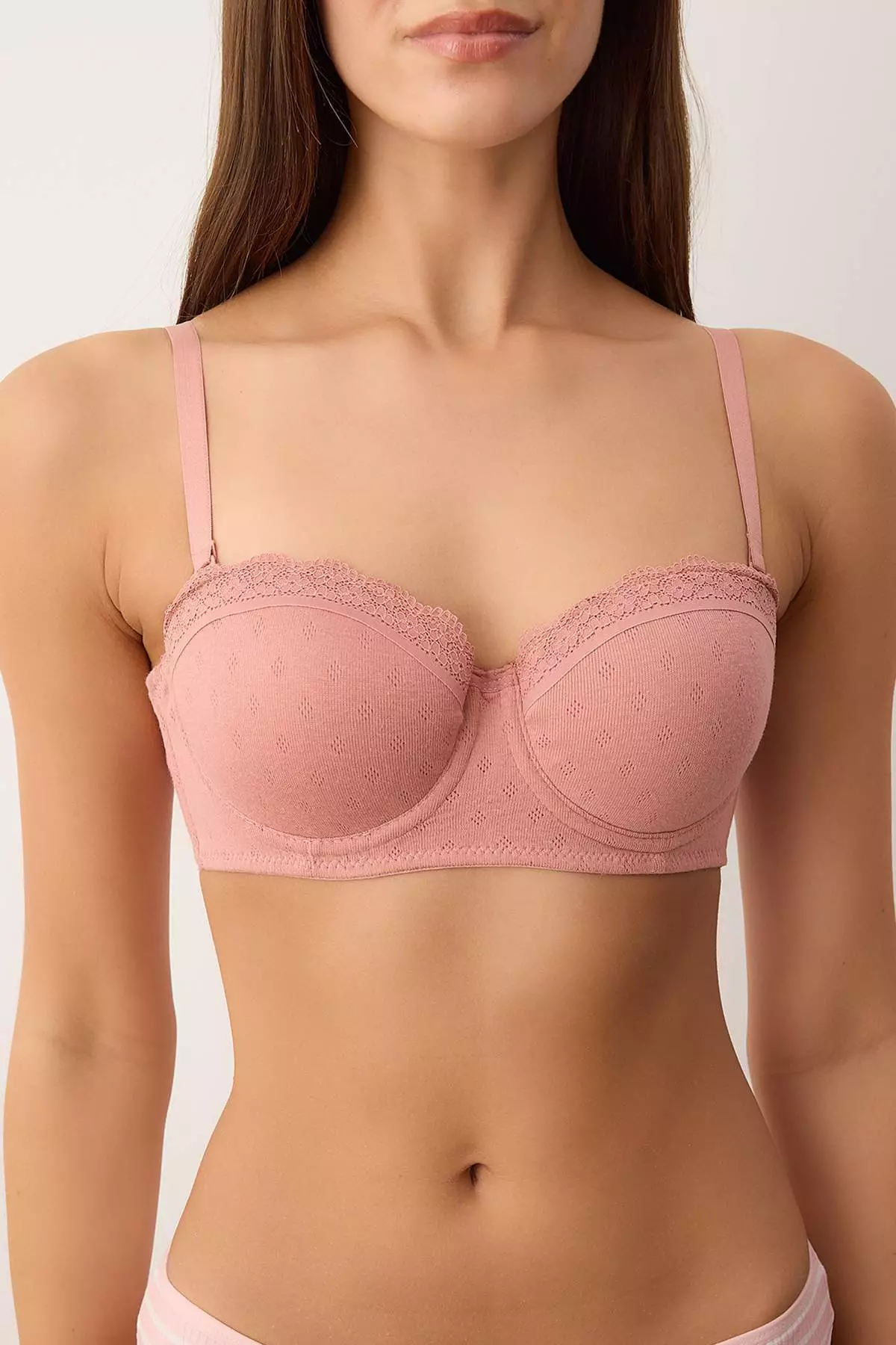 Dusty Rose Single Camisole Underwire Lace Detail Plain Fixed Cup Balconette Bra