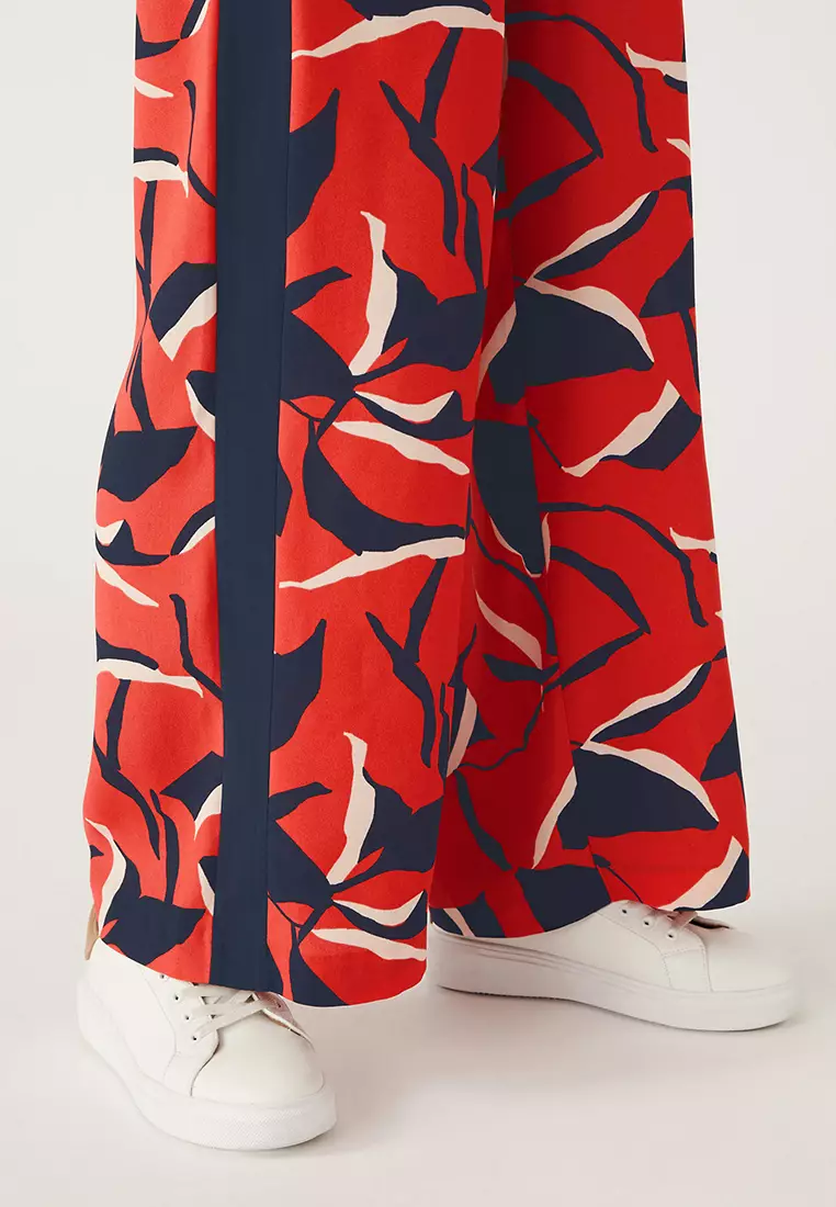 Printed Side Stripe Wide Leg Trousers