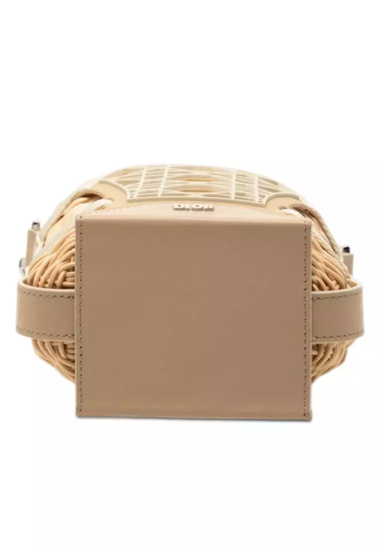 Pre-Loved Dior Raffia And Leather Sahara Wicker Basket Bucket Bag