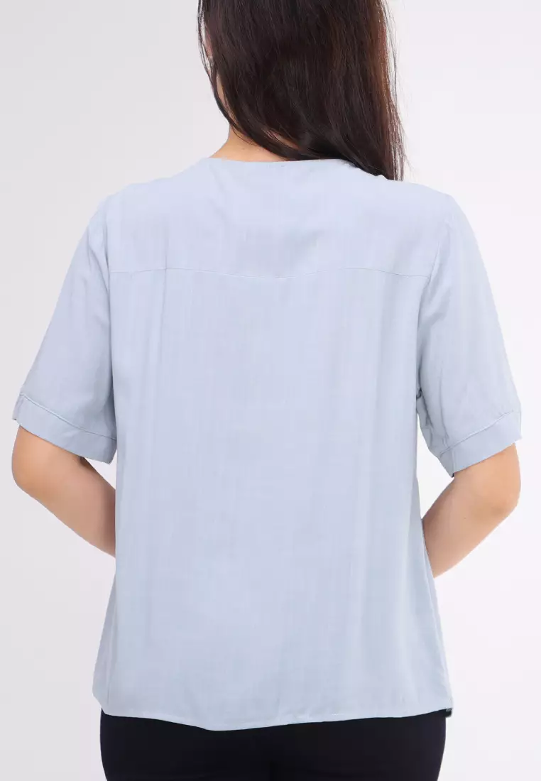 Woven Plain Soft Linen Short Sleeve Blouse