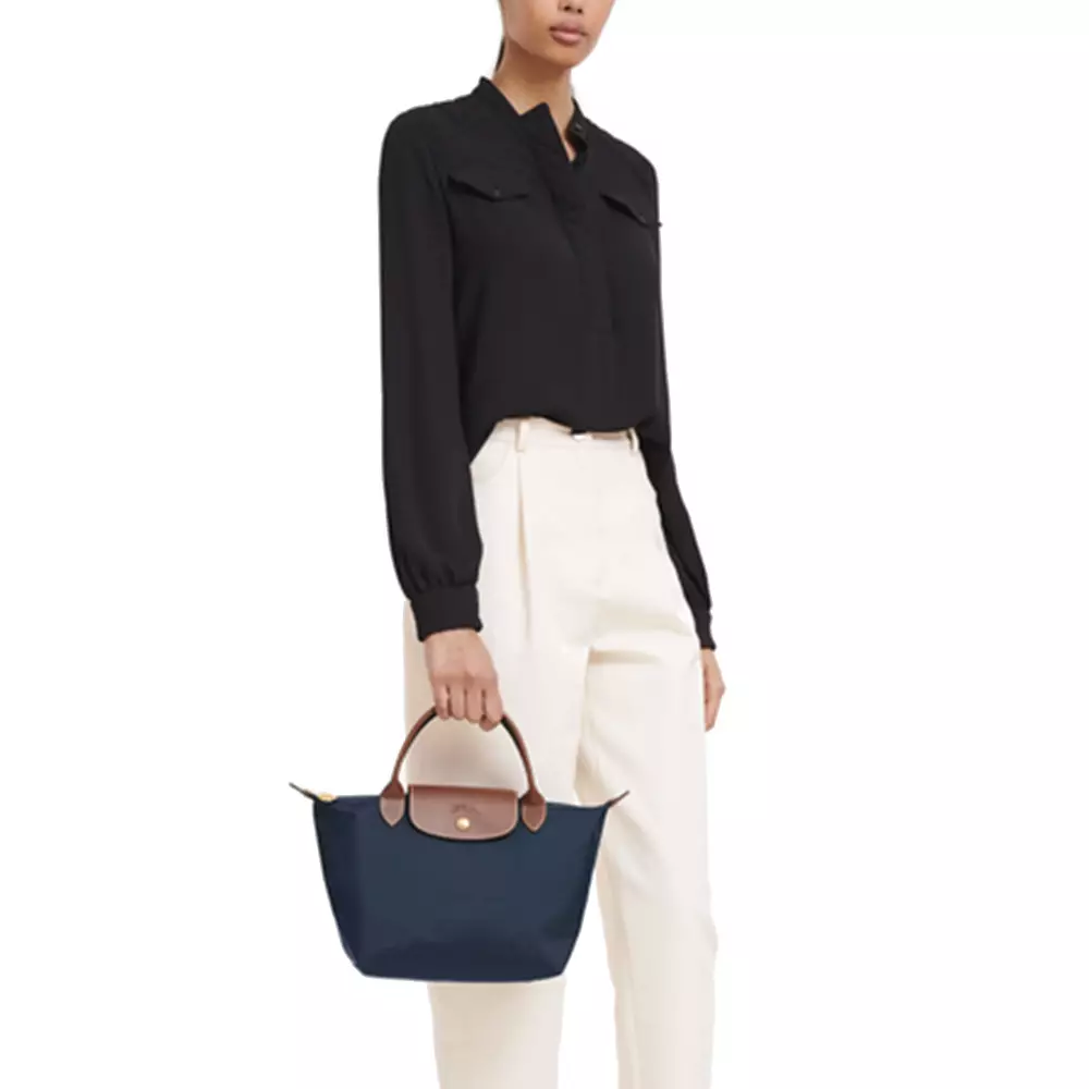Le Pliage Original Small Top Handle Bag Navy/Brown