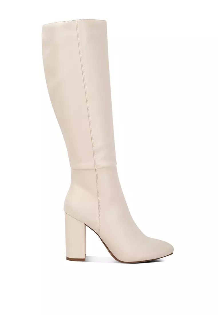 Discount on London Rag  shoes - SKU: Block Heel Calf Length Boots In Cream