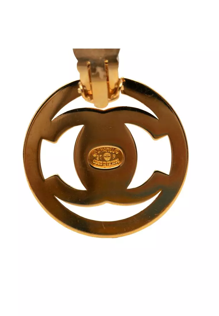 Pre-Loved Chanel Cc Gold Plated Turnlock Swing Clip On Earrings