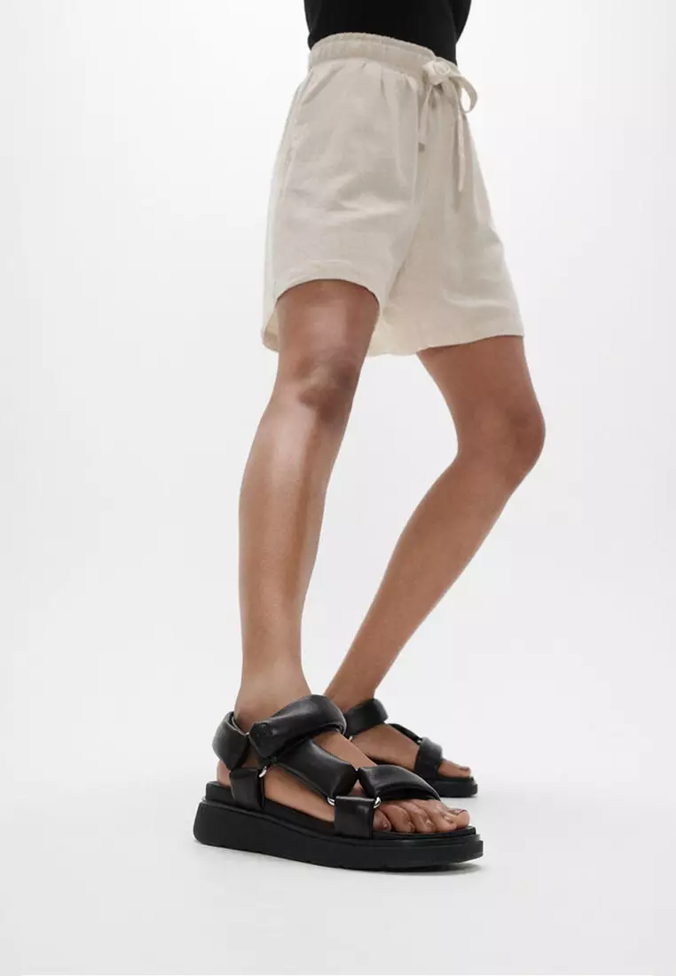 GEN-FF Women's Soft-Leather Back-Strap Sandals - All Black (IZ8-090)
