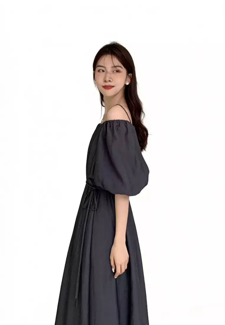 Off-Shoulder Puff Sleeve Maxi Dress CA26031918GY