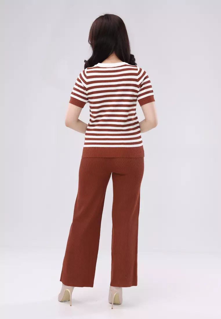 Knitted Short Sleeves Blouse/Pants
