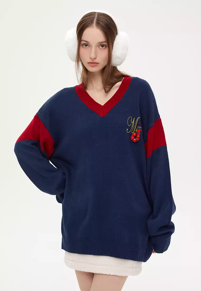 Dior Lettered Round Neck Pullover Sweater For Navy 'Blue