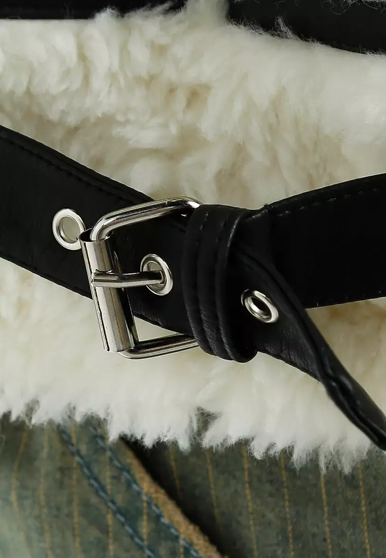 奶油色人造羊毛皮飛行員夾克