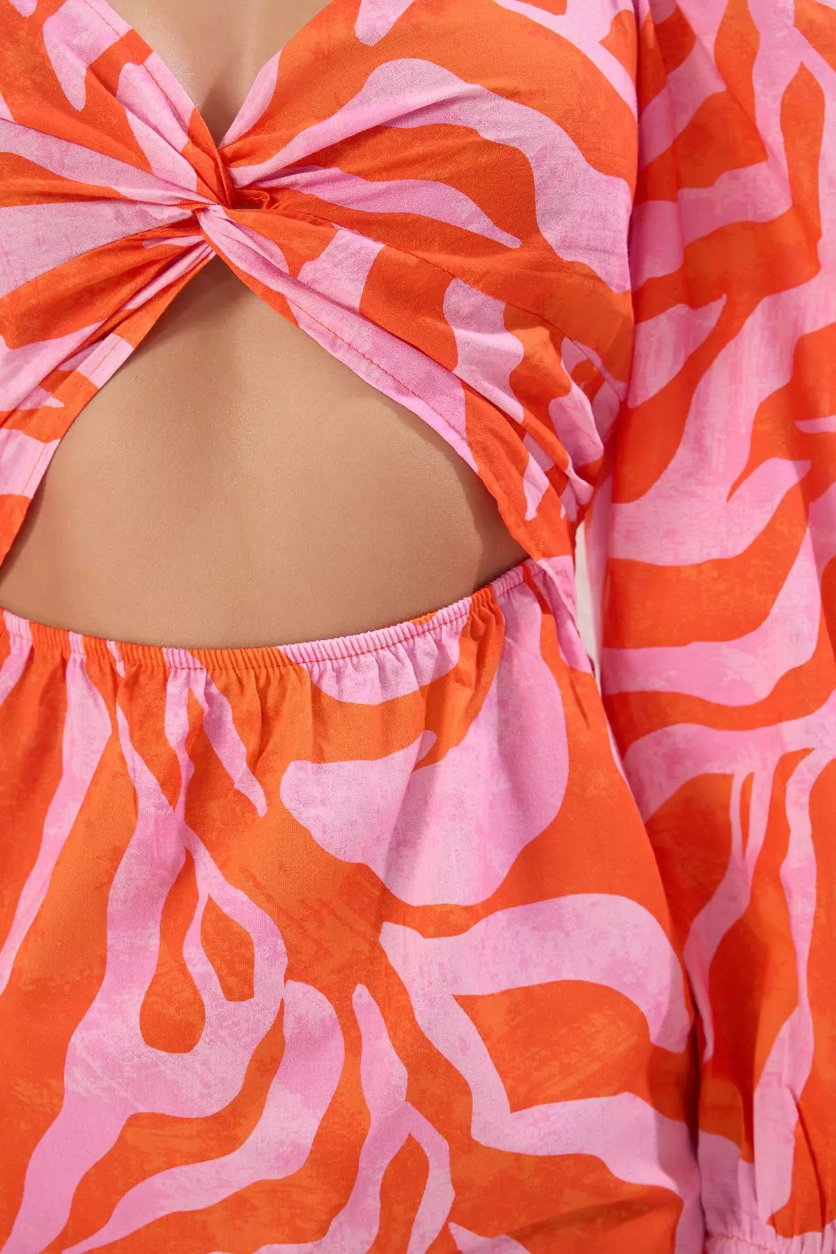 Beachwear Abstract Patterned Mini Woven Cut Out/Window 100% Cotton Beach Dress TBESS23EL00175