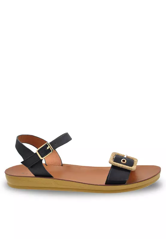 Black leatherette cheap back strap sandals