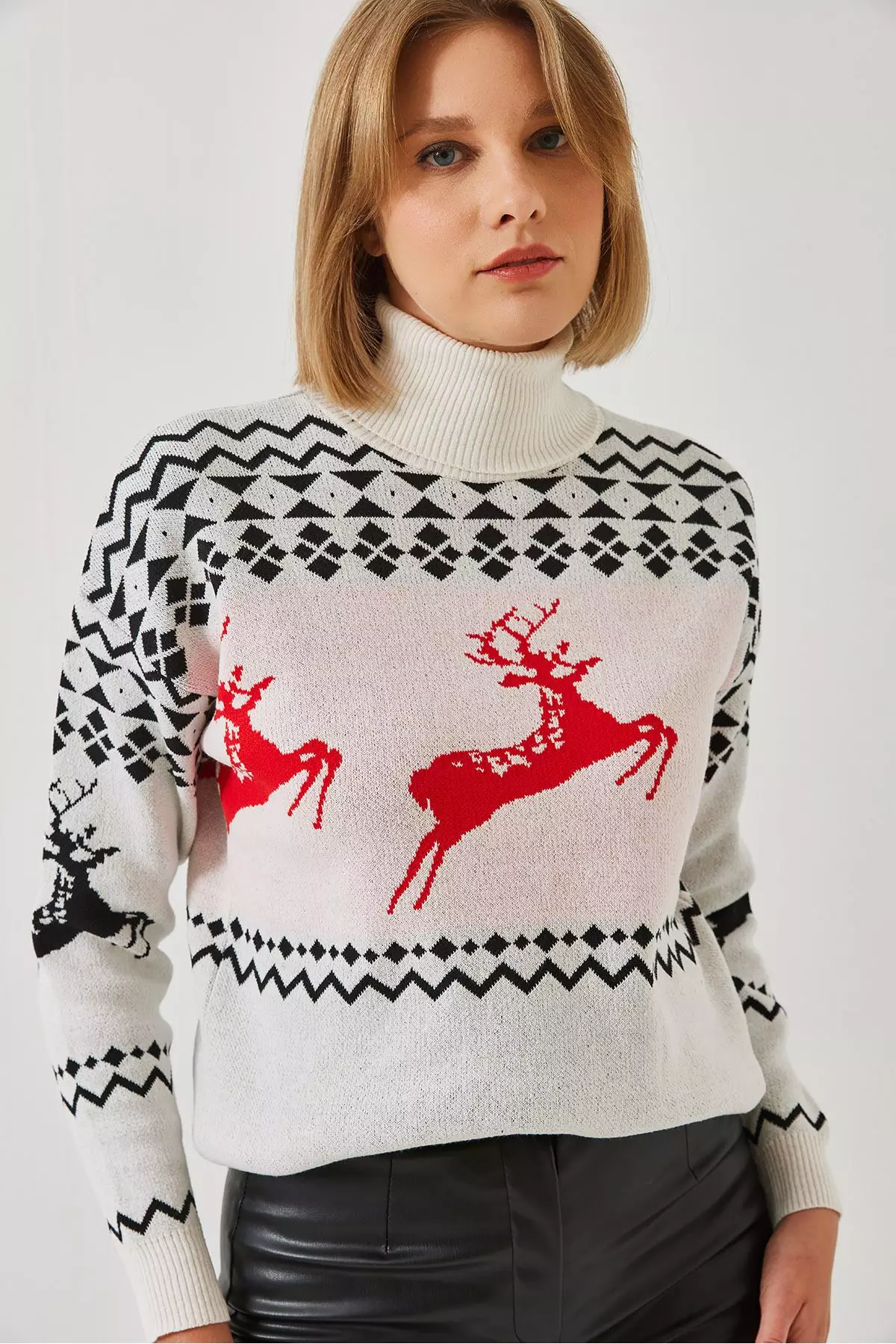 Women's Turtleneck Sweater With Deer Pattern 20246224