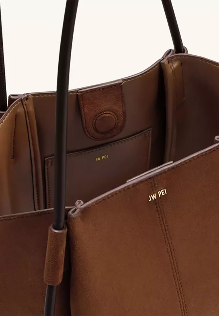 Nala Faux Suede Wide Tote Bag - Brown 