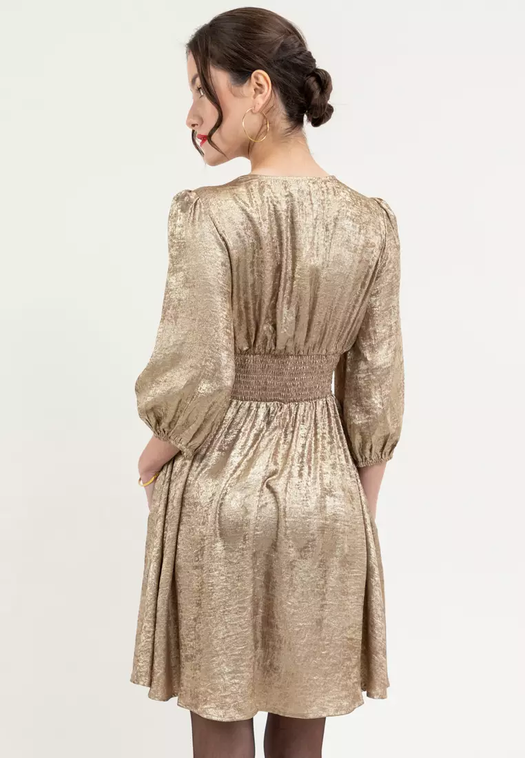 Caura Quarter Sleeves Metallic Dress
