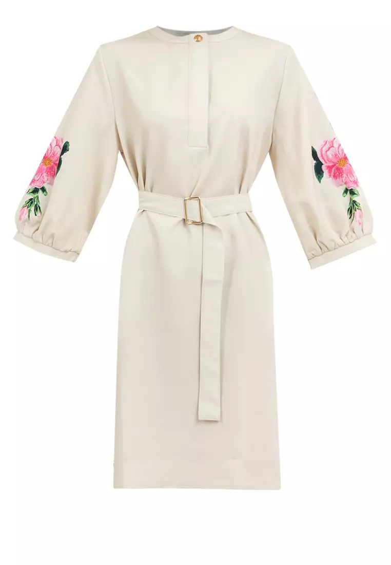 Chalany Printed Sleeves Belted Dress