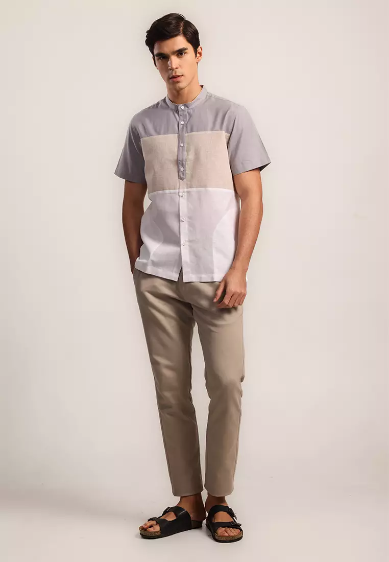 MOC Kemeja Shanghai Lengan Pendek Pria Fateh - Grey