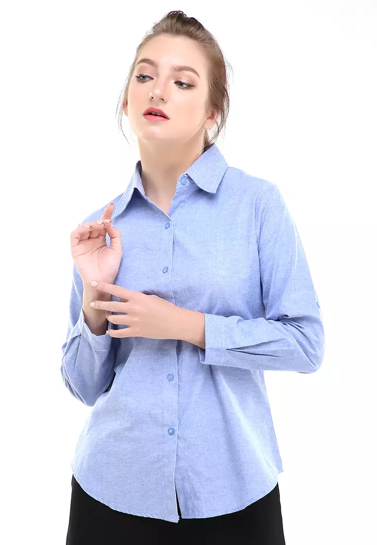 Jeanly Kemeja Lengan Panjang Motif Solid Atasan Wanita Regular Fit - Lilac