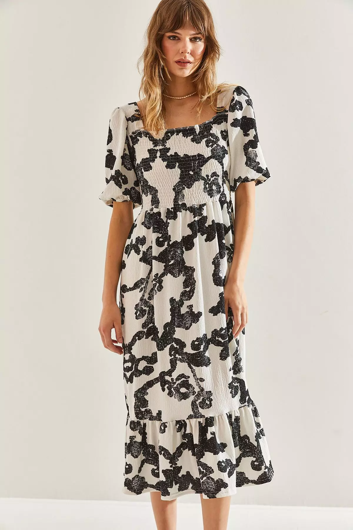 Women's Ruffled Skirt, Square Neck Midi Dress 60251099