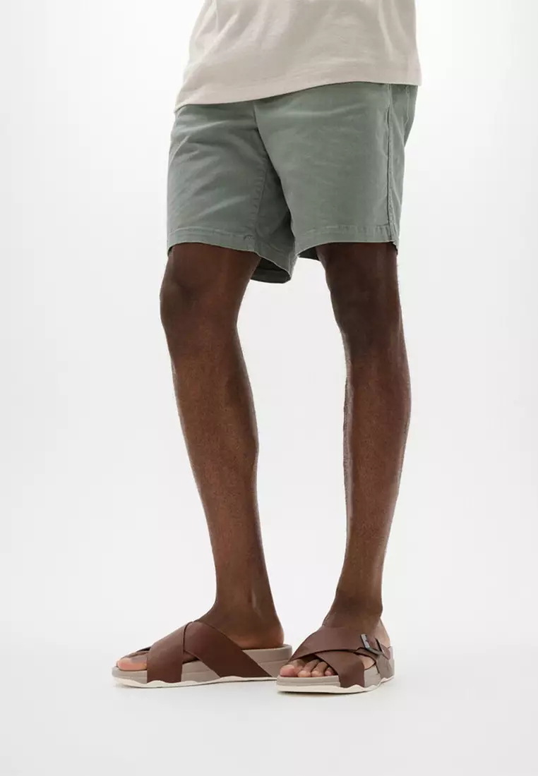 Surfer Mens Buckle Tumbled-leather Cross Slides