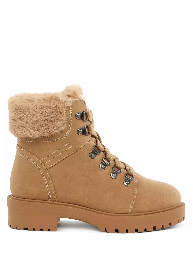 Discount on London Rag  shoes - SKU: Faux Fur Collar Ankle Boots in Beige