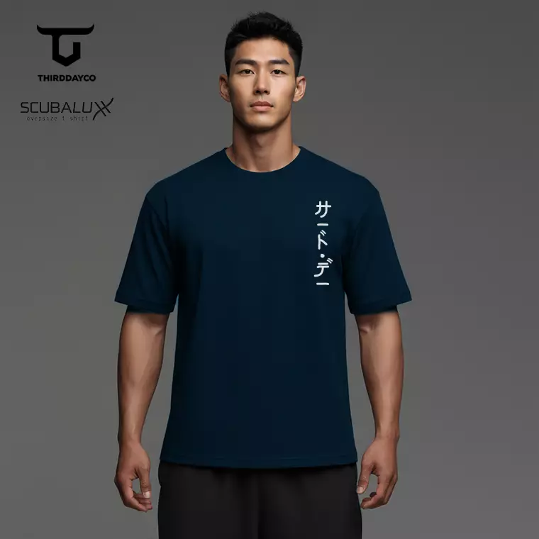 THIRDDAY Kaos Oversize Unisex Bahan Scuba  "katakana pixver" navy MTY12