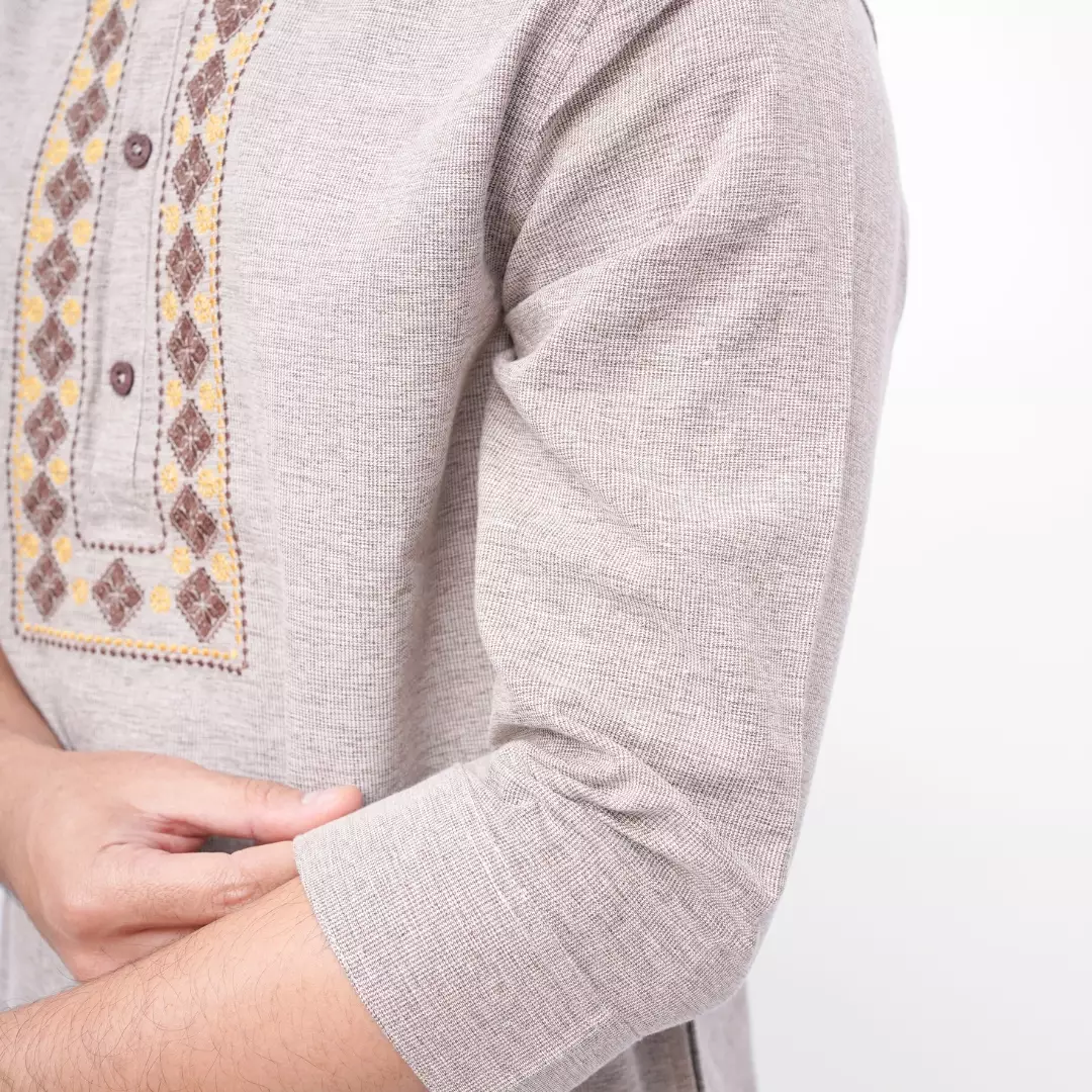 Ryusei Kemeja Kurta Kerah Koko Tanakawa 2 Tone Light Brown