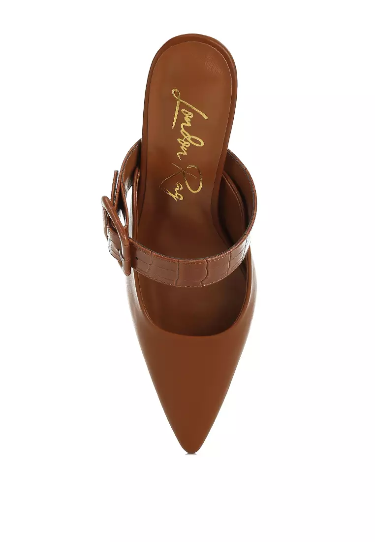 Tan Block Heel Mules