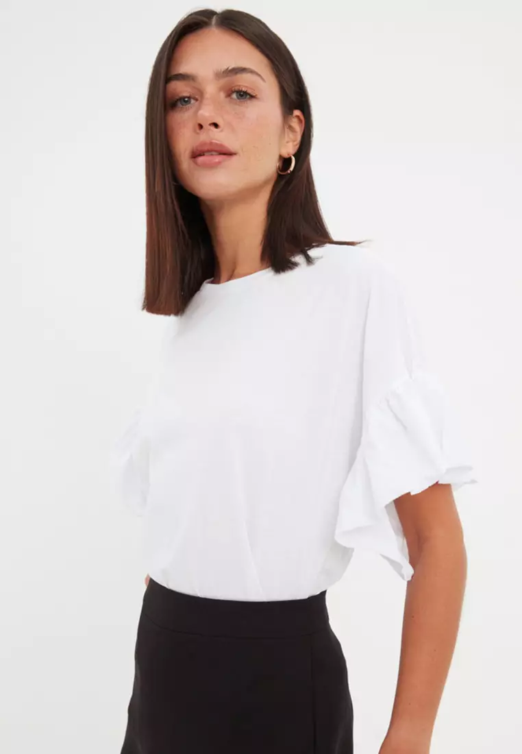 Cotton Flutter Sleeves Top