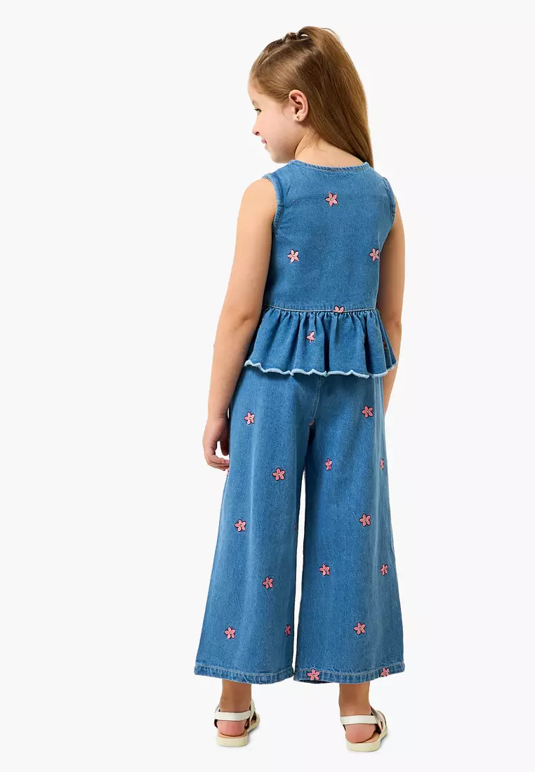 Babyshop Disney Crew Neck Sleevless Peplum Top And Wide Leg Pants Set With Angel Applique