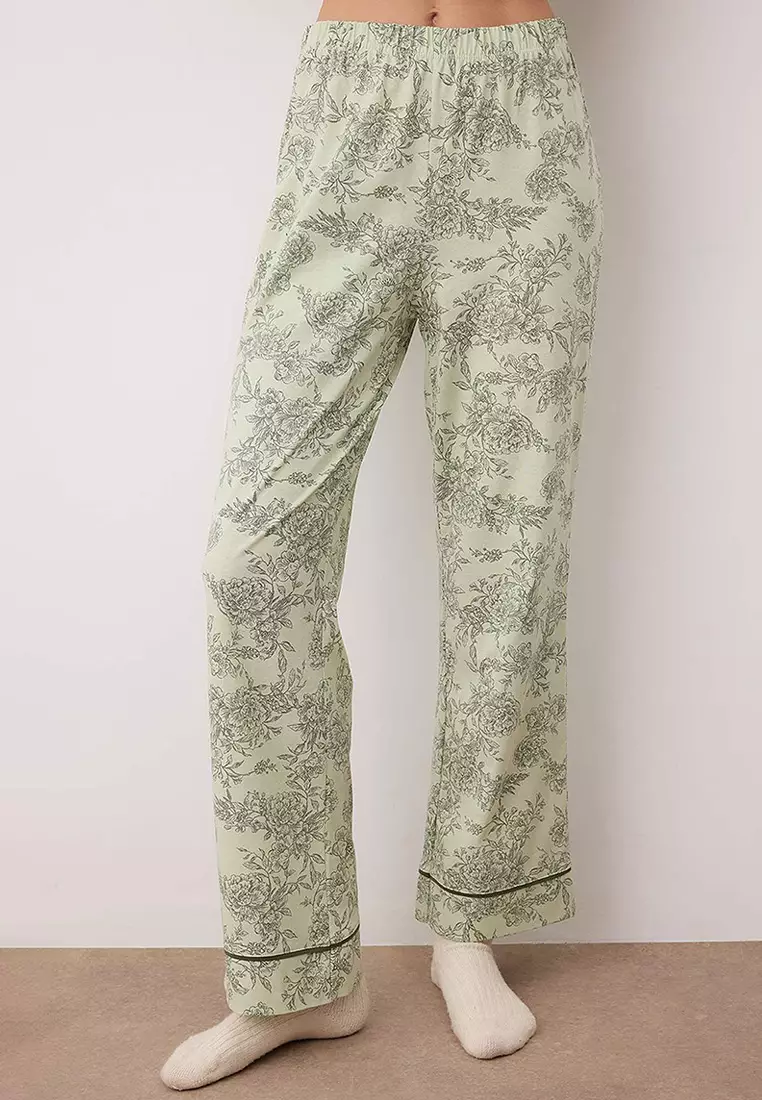 Floral Shirt Collar Knitted Pajama Set