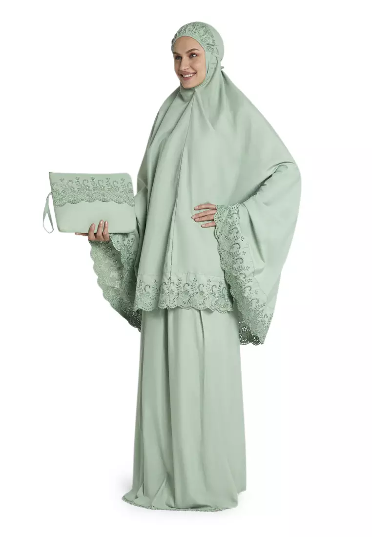 Kiera Mukena Pasteleena Jumbo Berenda Motif Polos Wanita - Forest Green