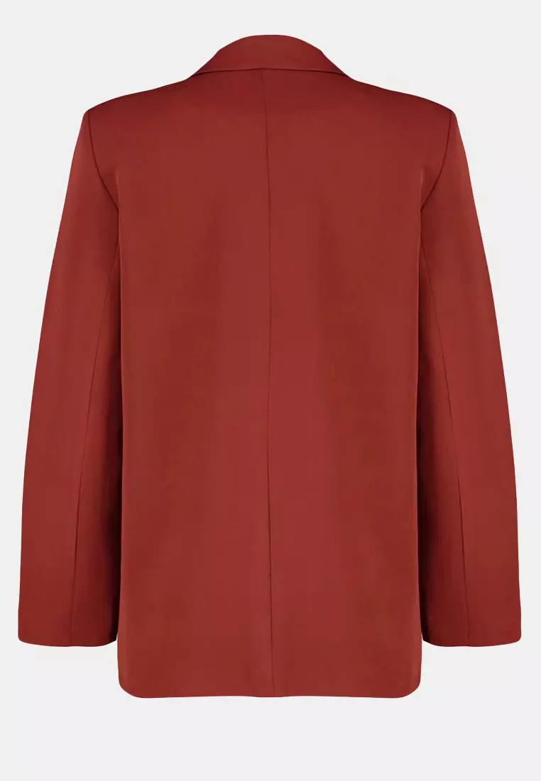 Burgundy Tile Oversize Straight Cut Basic Double-Breasted Woven Blazer Jacket Twoss24Bc28
