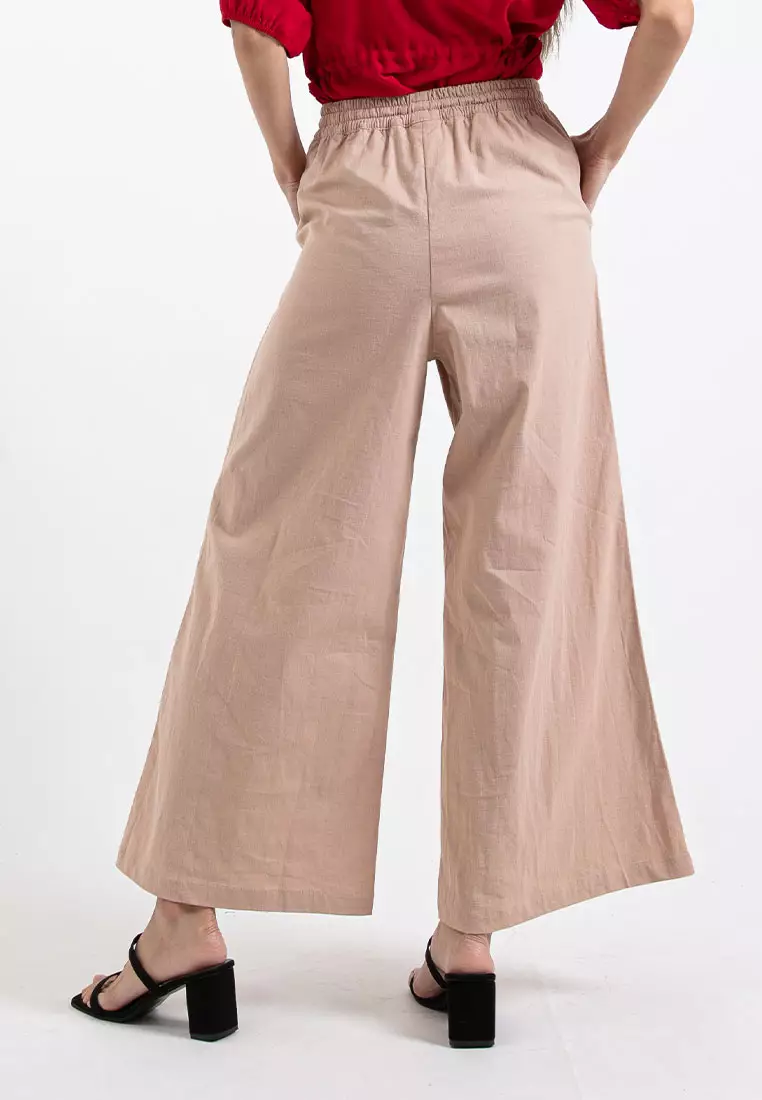 Forest Ladies Stretchable Cotton Linen Elastic Waist Wide Leg Pants Women Long Pants | Palazzo - 810473-59LotusPink