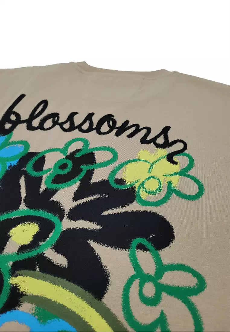 男裝寬鬆花朵塗鴉印花T恤