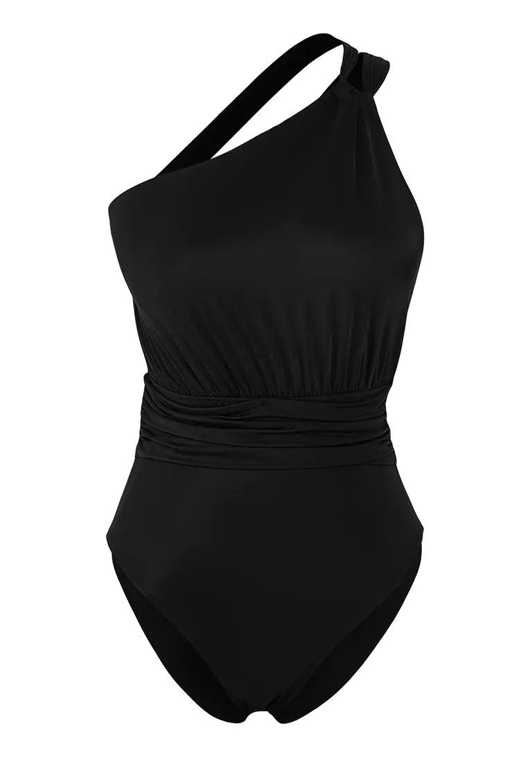 Draped Single Shoulder Covered Regular Swimsuit