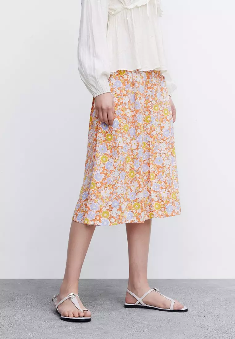 Floral Print Split Hem Skirt