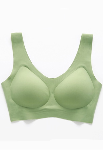 ZITIQUE green Silky Non-marking No-wire Gathering Sports Bra-Green 17195US59583AFGS_1