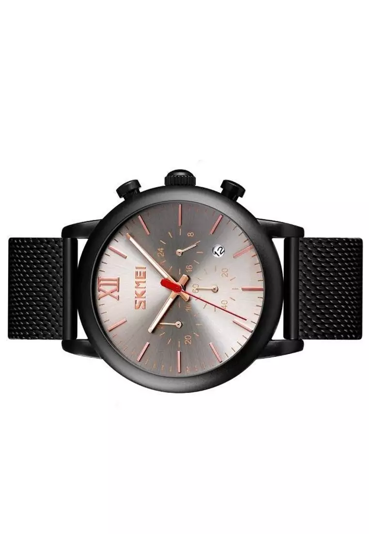 Jam Tangan Casual Analog Pria Strap Tali Material Stainless Steel QM17 ORIGINAL