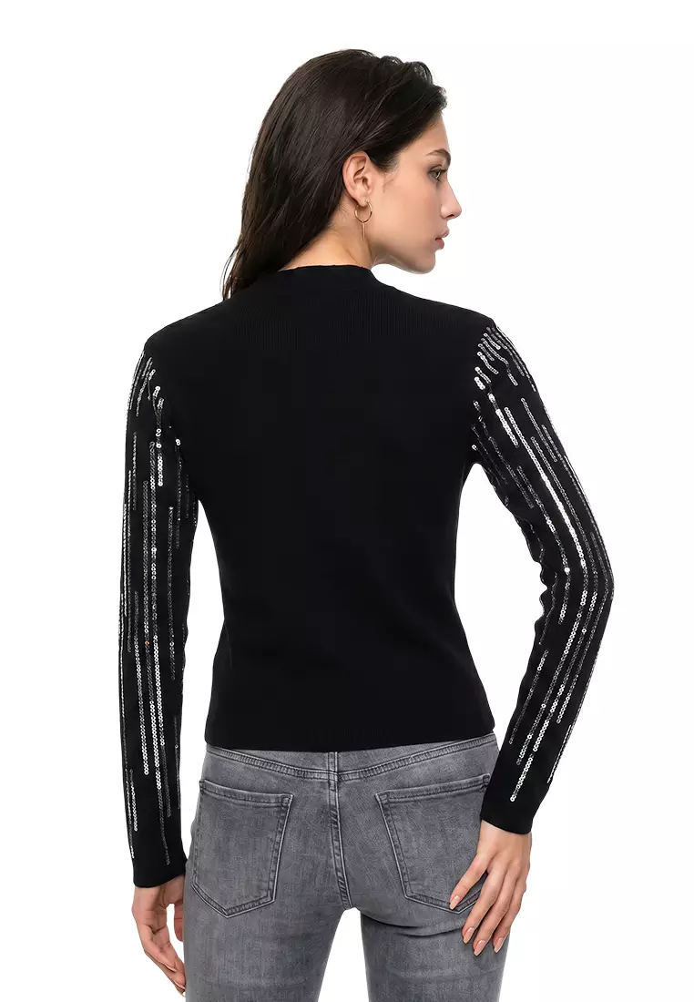 Sequin Detail Full Sleeves Top in Black