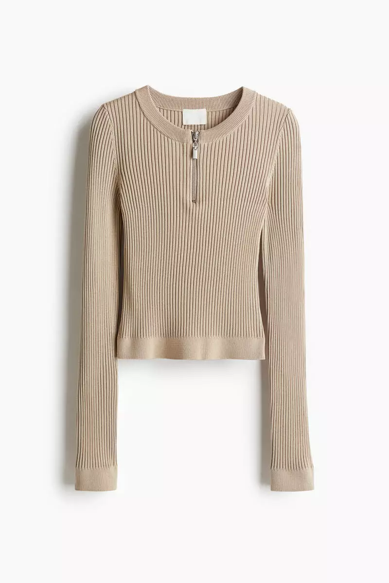 Zip-top rib-knit top